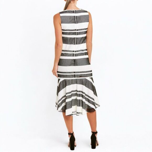 NWT Adrianna Papell Kang Kang Striped Trumpet Midi Dress Black & White Size 14 - Picture 7 of 15